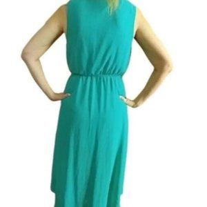 Hi-Low Dress w/ Halter Neckline and Cinch Waist Turquoise Medium